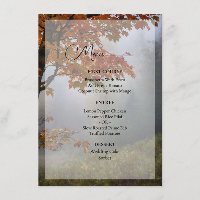 Autumn Leaves Rustic Wedding Menu (Front)
