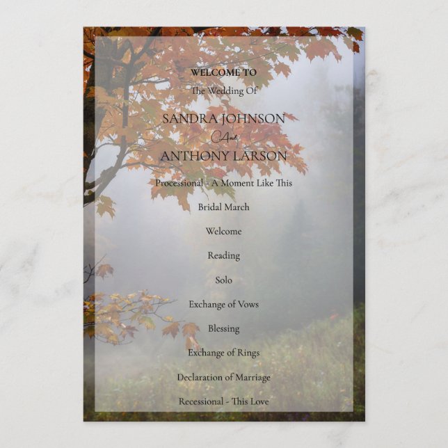 Autumn Leaves Rustic Wedding Program Programme (Front)