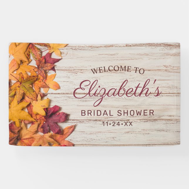 Autumn Leaves Rustic Wood Bridal Shower Banner (Horizontal)