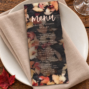 Autumn Leaves Rustic Wood Wedding Dinner Menu