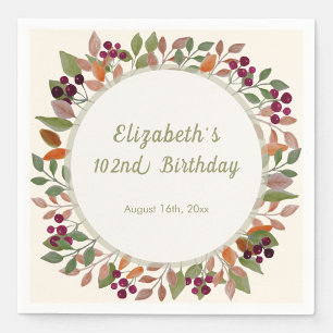 Autumn Leaves Sage Green 102nd Birthday Napkin