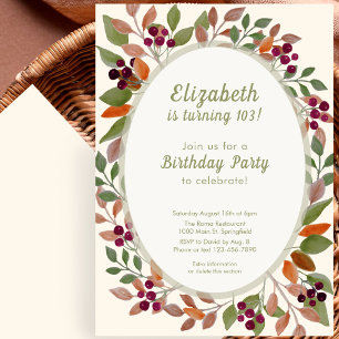 Autumn Leaves Sage Green 103rd Birthday Invitation