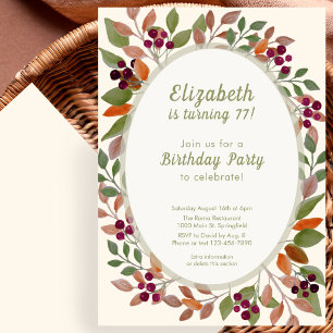 Autumn Leaves Sage Green 77th Birthday Invitation