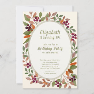 Autumn Leaves Sage Green 89th Birthday Invitation