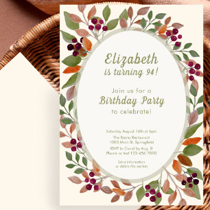 Autumn Leaves Sage Green 94th Birthday Invitation