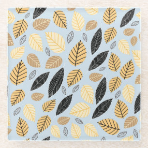 Autumn Leaves: Seamless Blue Background Glass Coaster
