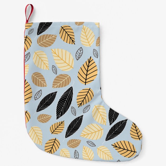 Autumn Leaves: Seamless Blue Background Small Christmas Stocking (Front)