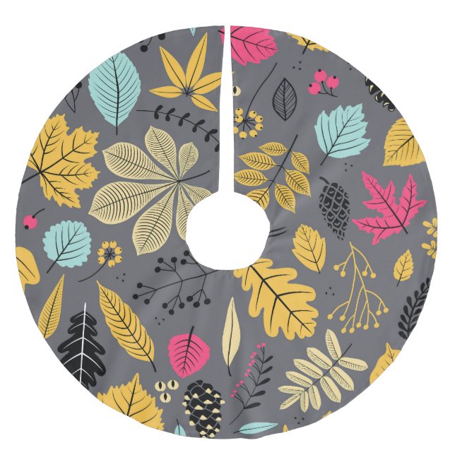 Autumn Leaves: Seamless Dark Pattern Brushed Polyester Tree Skirt (Front)