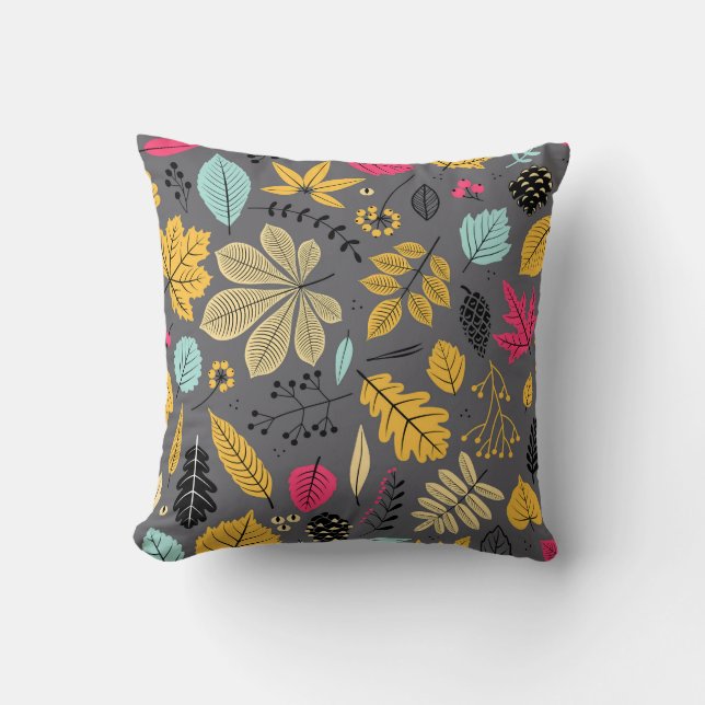 Autumn Leaves: Seamless Dark Pattern Cushion (Front)