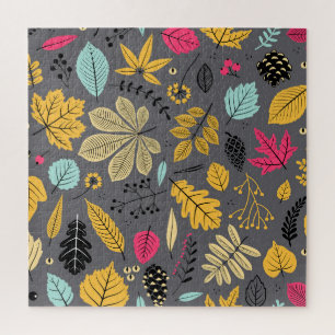 Autumn Leaves: Seamless Dark Pattern Jigsaw Puzzle