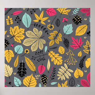 Autumn Leaves: Seamless Dark Pattern Poster
