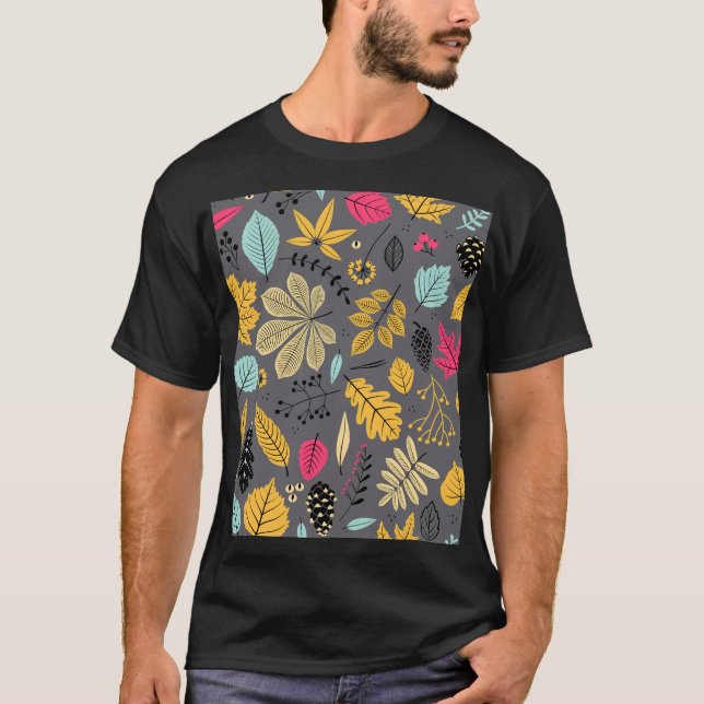 Autumn Leaves: Seamless Dark Pattern T-Shirt (Front)
