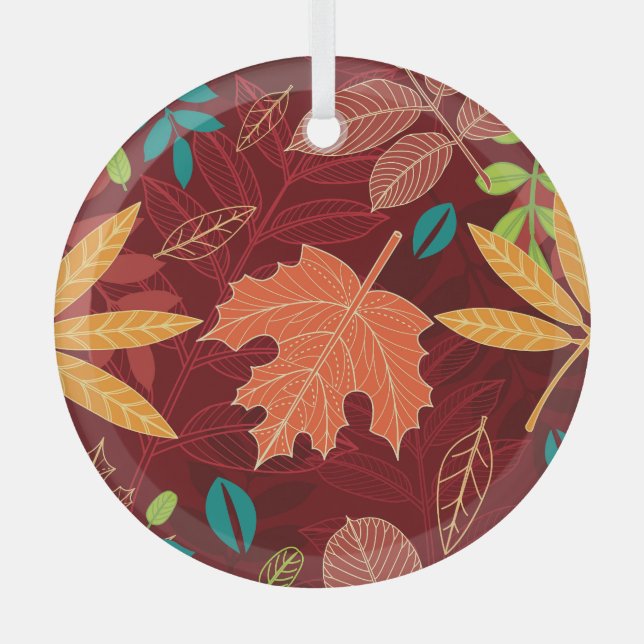 Autumn Leaves: Seamless Nature Pattern Glass Tree Decoration (Front)