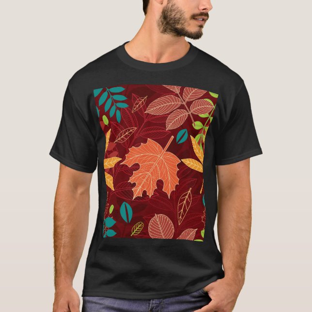 Autumn Leaves: Seamless Nature Pattern T-Shirt (Front)
