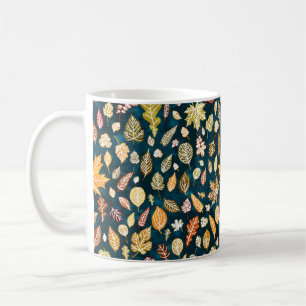 Autumn leaves seamless pattern background vintage coffee mug
