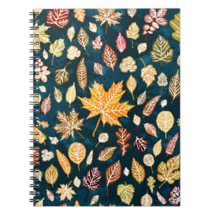 Autumn leaves seamless pattern background vintage notebook