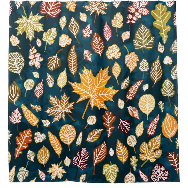Autumn leaves seamless pattern background vintage shower curtain (Front)