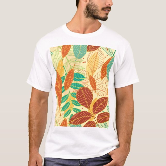 Autumn Leaves Seamless Pattern T-Shirt (Front)