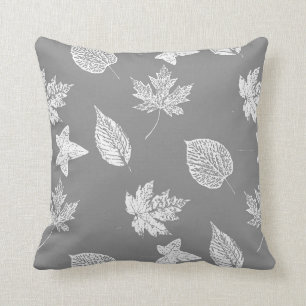 Autumn leaves - silver grey and white cushion