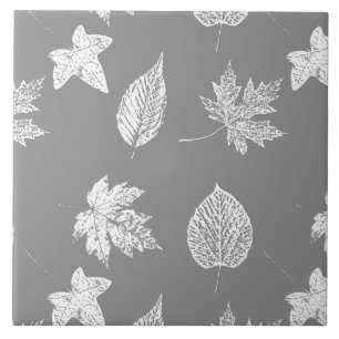 Autumn leaves - silver grey and white tile