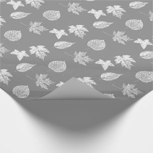 Autumn leaves - silver grey and white wrapping paper