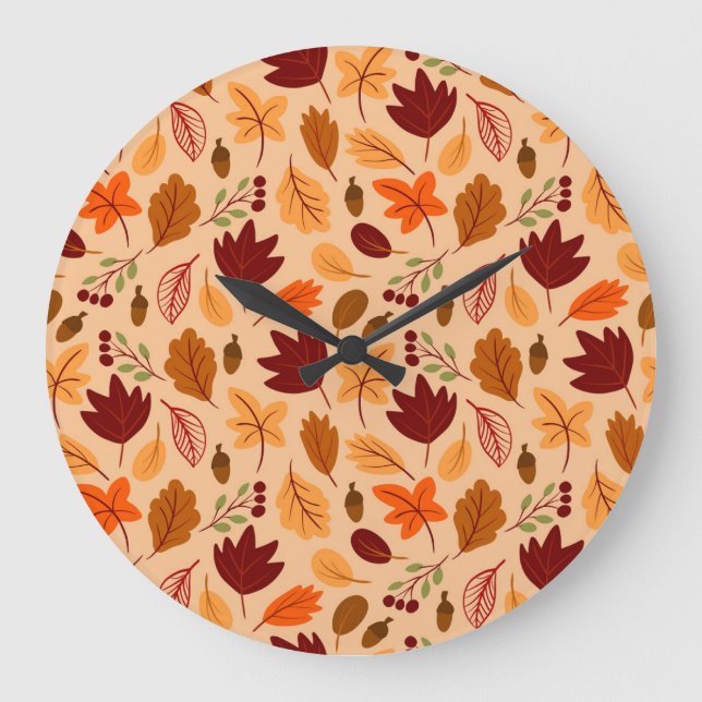 Autumn leaves, simple childish seamless pattern. large clock (Front)