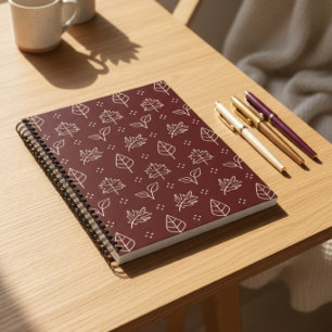 Autumn Leaves Simple Graphic Print in Burgundy Notebook