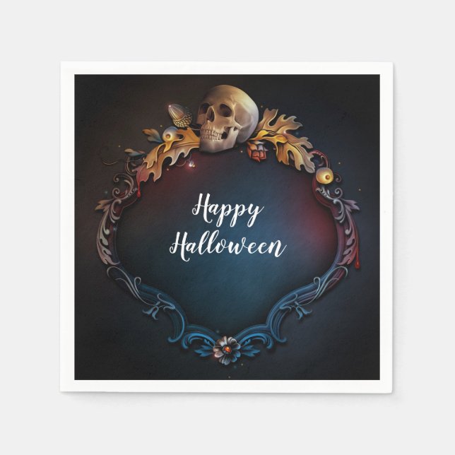 Autumn Leaves & Skull Fall Halloween Party Napkin (Front)