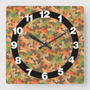 Autumn Leaves Square Wall Clock