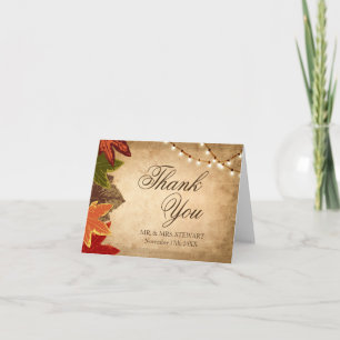 Autumn Leaves String Lights   Fall Rustic Wedding Thank You Card
