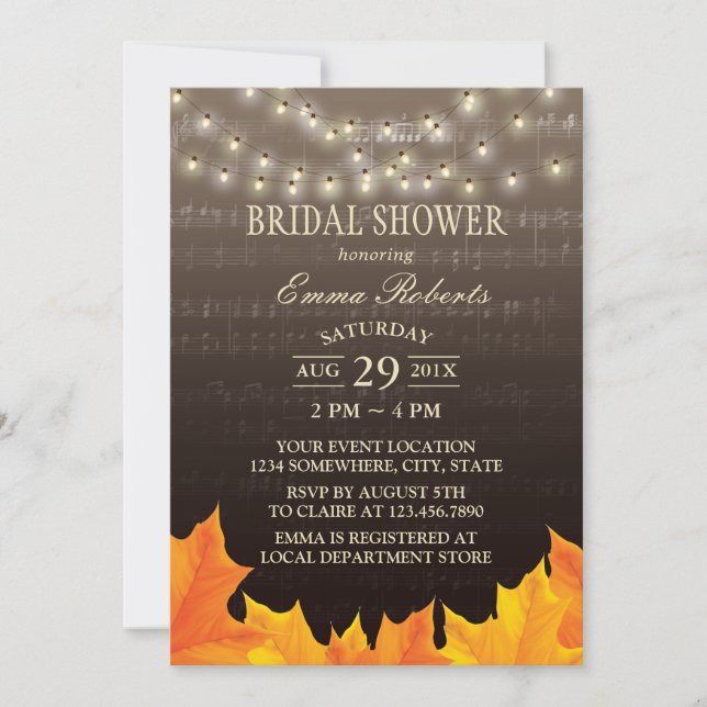 Autumn Leaves String Lights Music Bridal Shower Invitation (Front)
