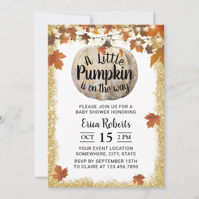 Autumn Leaves String Lights Pumpkin Baby Shower Invitation (Front)