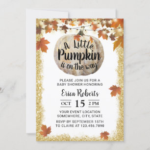 Autumn Leaves String Lights Pumpkin Baby Shower Invitation
