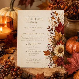 Autumn Leaves Sunflower Reception Only Wedding Invitation