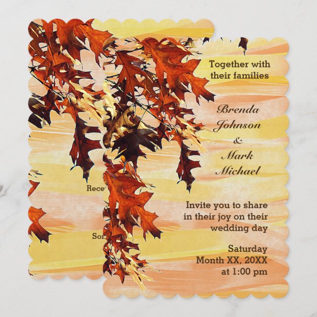 Autumn Leaves Swirl Colour Wedding Invitation (Front/Back)