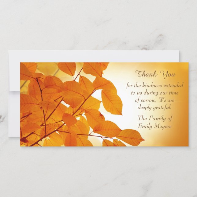 Autumn Leaves Sympathy Thank You Card (Front)