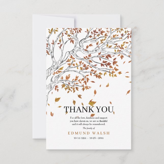 Autumn Leaves Sympathy Thank You Card (Front)