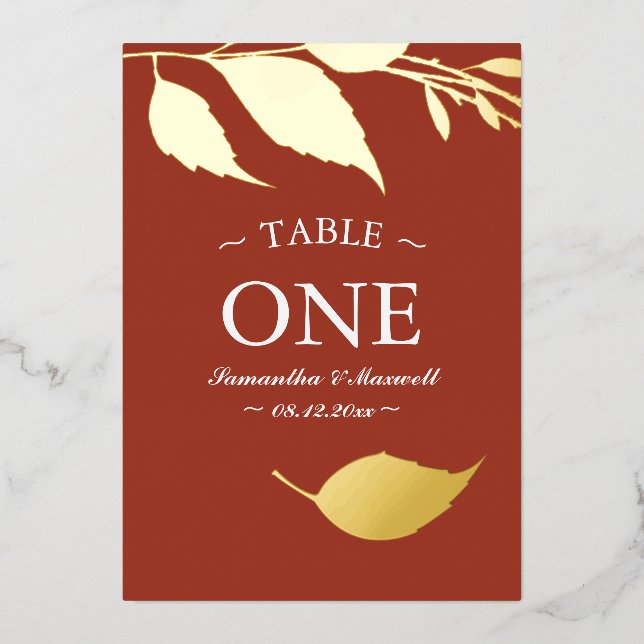 Autumn Leaves Table Number Foil Card (Front)
