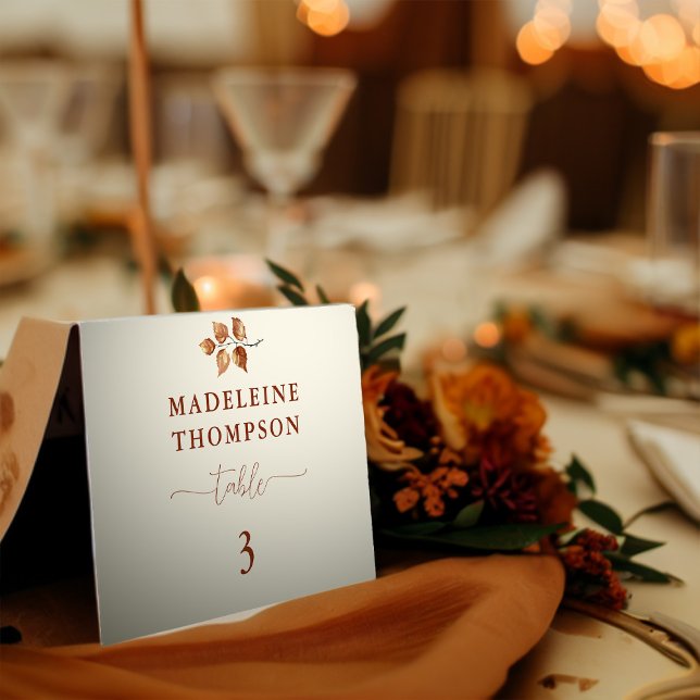 Autumn Leaves Terracotta Chic Wedding Place Card (autumn fall wedding guest name table number card leaves foliage botanical terracotta elegant chic )