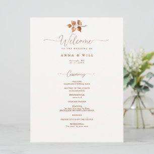 Autumn Leaves Terracotta Elegant Wedding Ceremony Programme