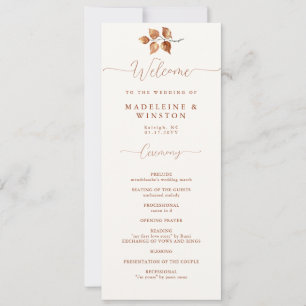 Autumn Leaves Terracotta Elegant Wedding Program