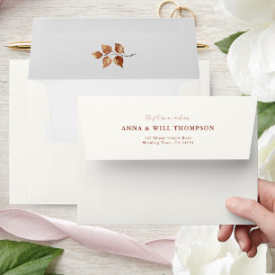 Autumn Leaves Terracotta Minimal Elegant Wedding Envelope