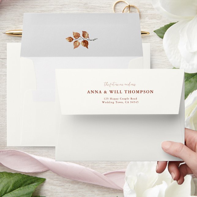 Autumn Leaves Terracotta Minimal Elegant Wedding Envelope (fall autumn wedding envelope copper terracotta leaves foliage
elegant modern classic simple)