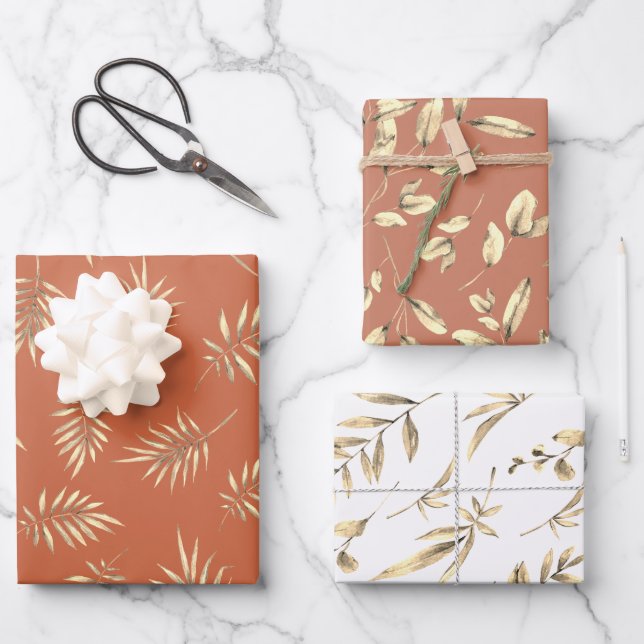Autumn Leaves Terracotta Wrapping Paper Sheet (Front)