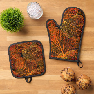 Autumn Leaves Texture Nature Artwork Design Oven Mitt & Pot Holder Set