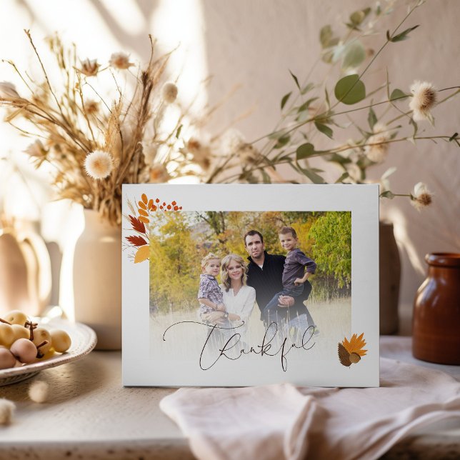 Autumn Leaves Thankful Holiday Family Photo Card (Creator Uploaded)