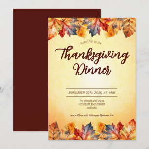 Autumn leaves Thanksgiving Dinner  Invitation