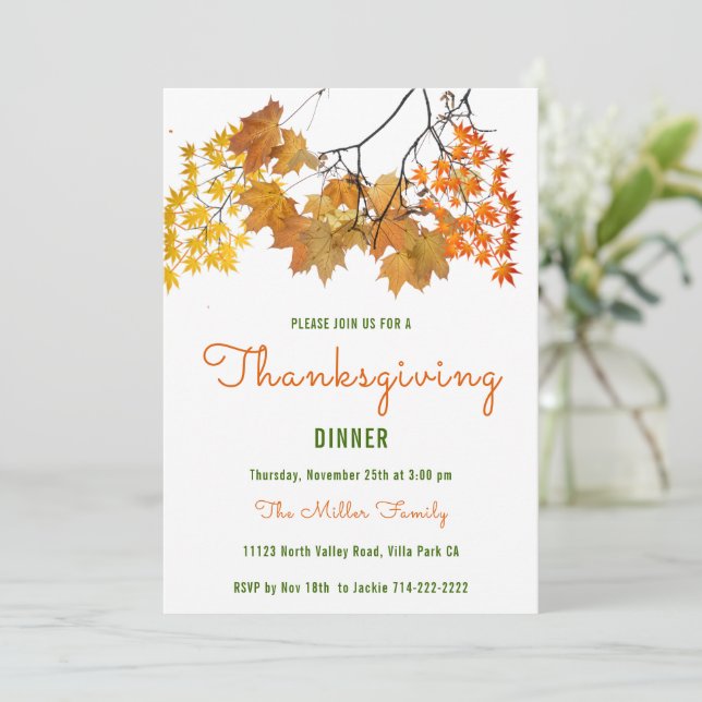 Autumn Leaves Thanksgiving Dinner Invitation (Standing Front)
