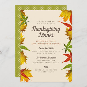 Autumn Leaves Thanksgiving Dinner Party Invitation
