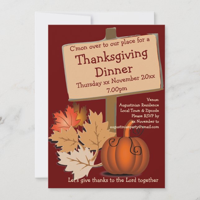 Autumn Leaves THANKSGIVING DINNER Pumpkin Invitation (Front)